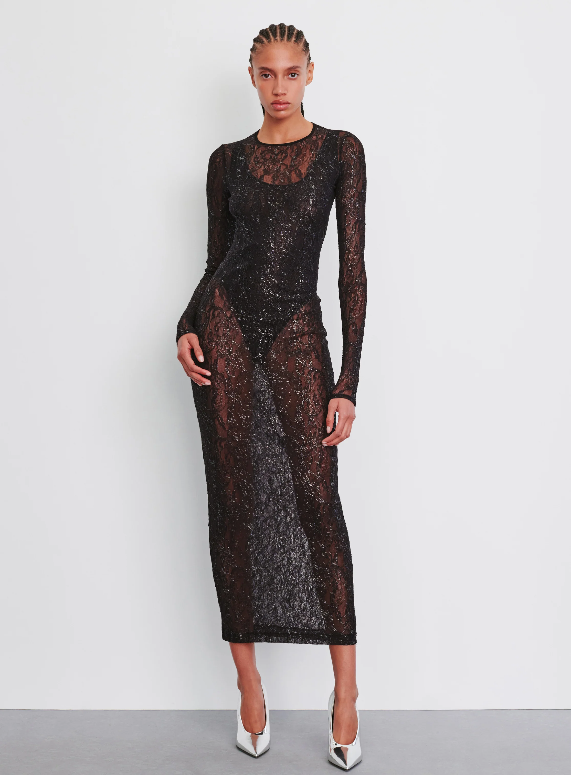 Metallic Lace Dress Midi