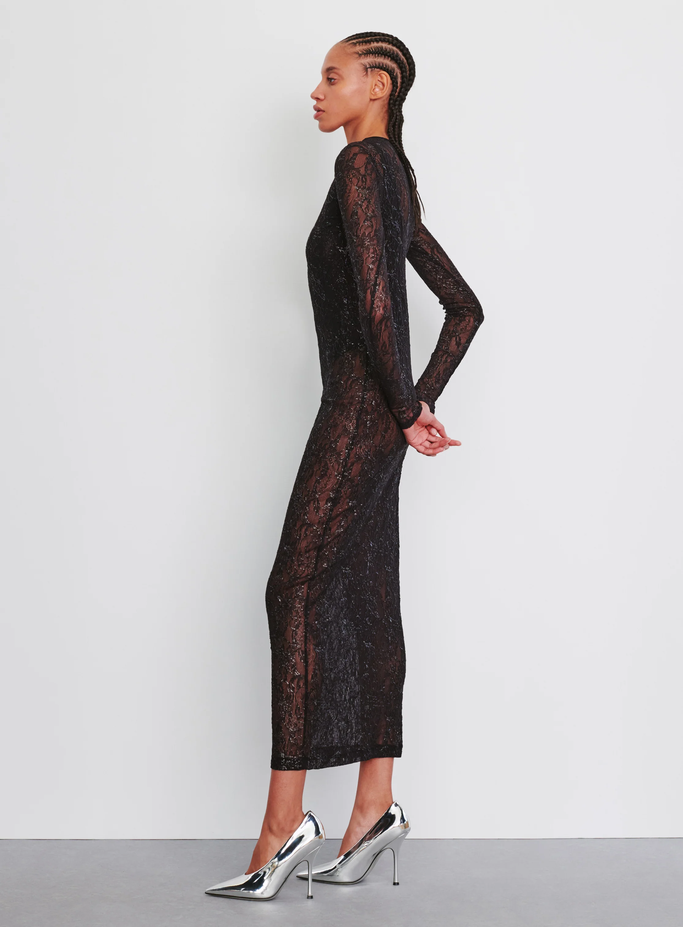 Metallic Lace Dress Midi - Image 2