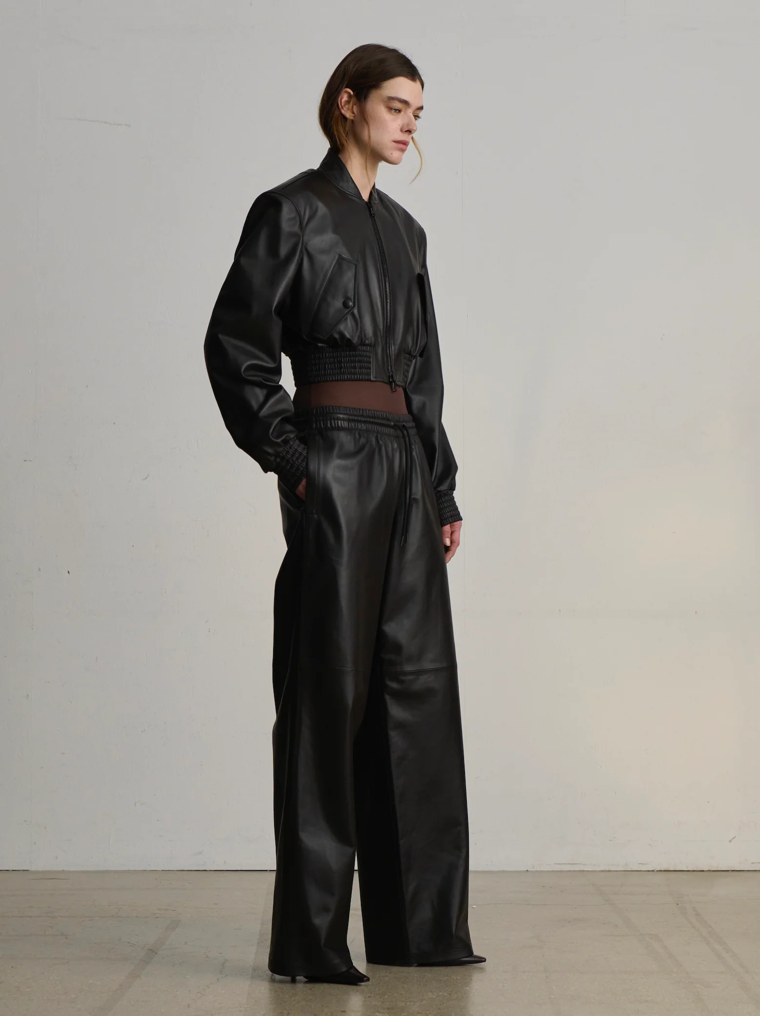 Leather Tailored Crop Bomber