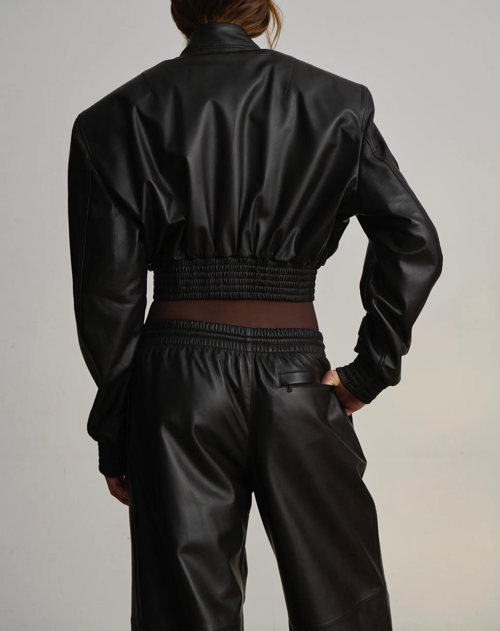 Leather Tailored Crop Bomber - Image 2