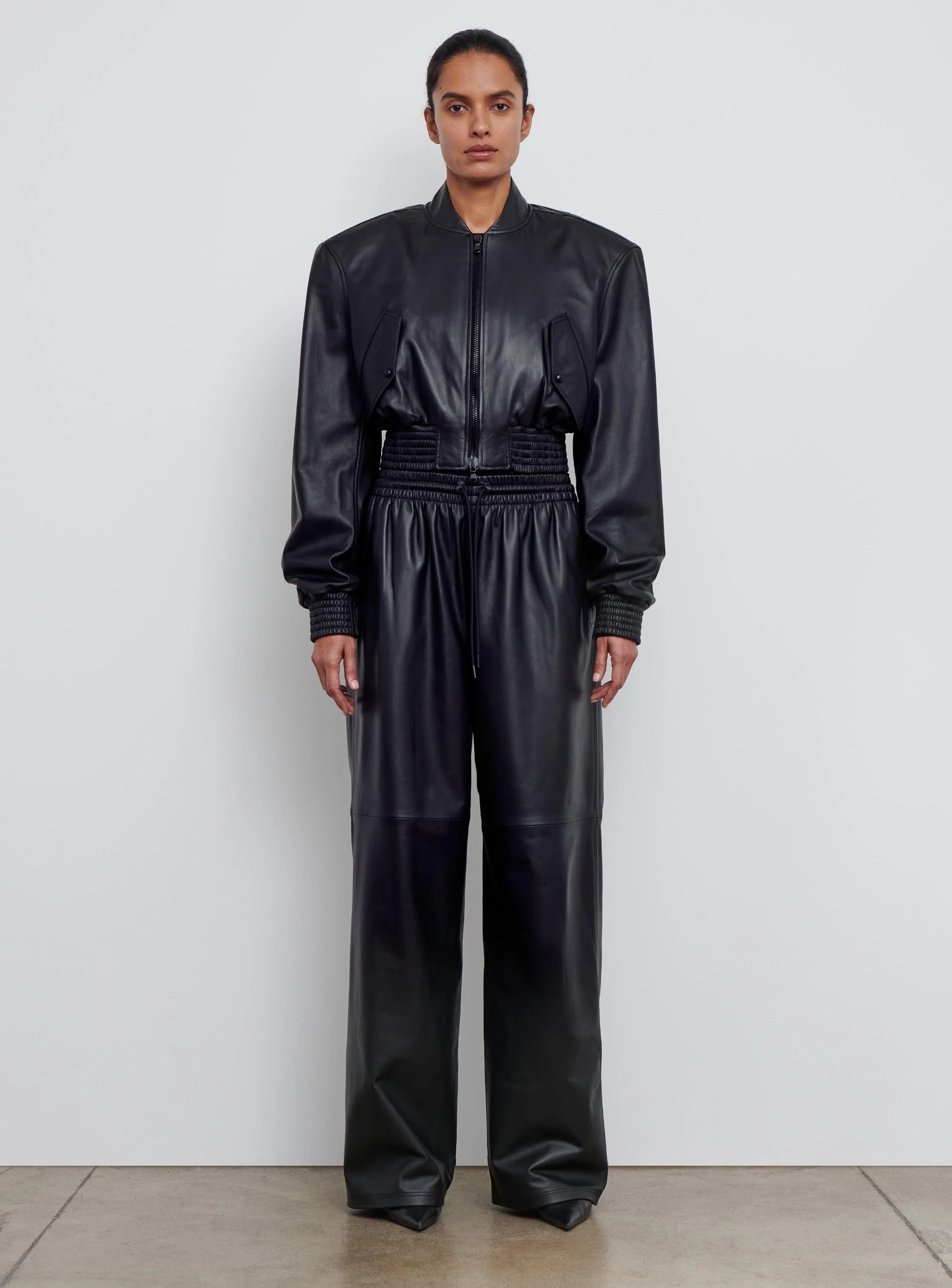 Leather Tailored Crop Bomber - Image 3