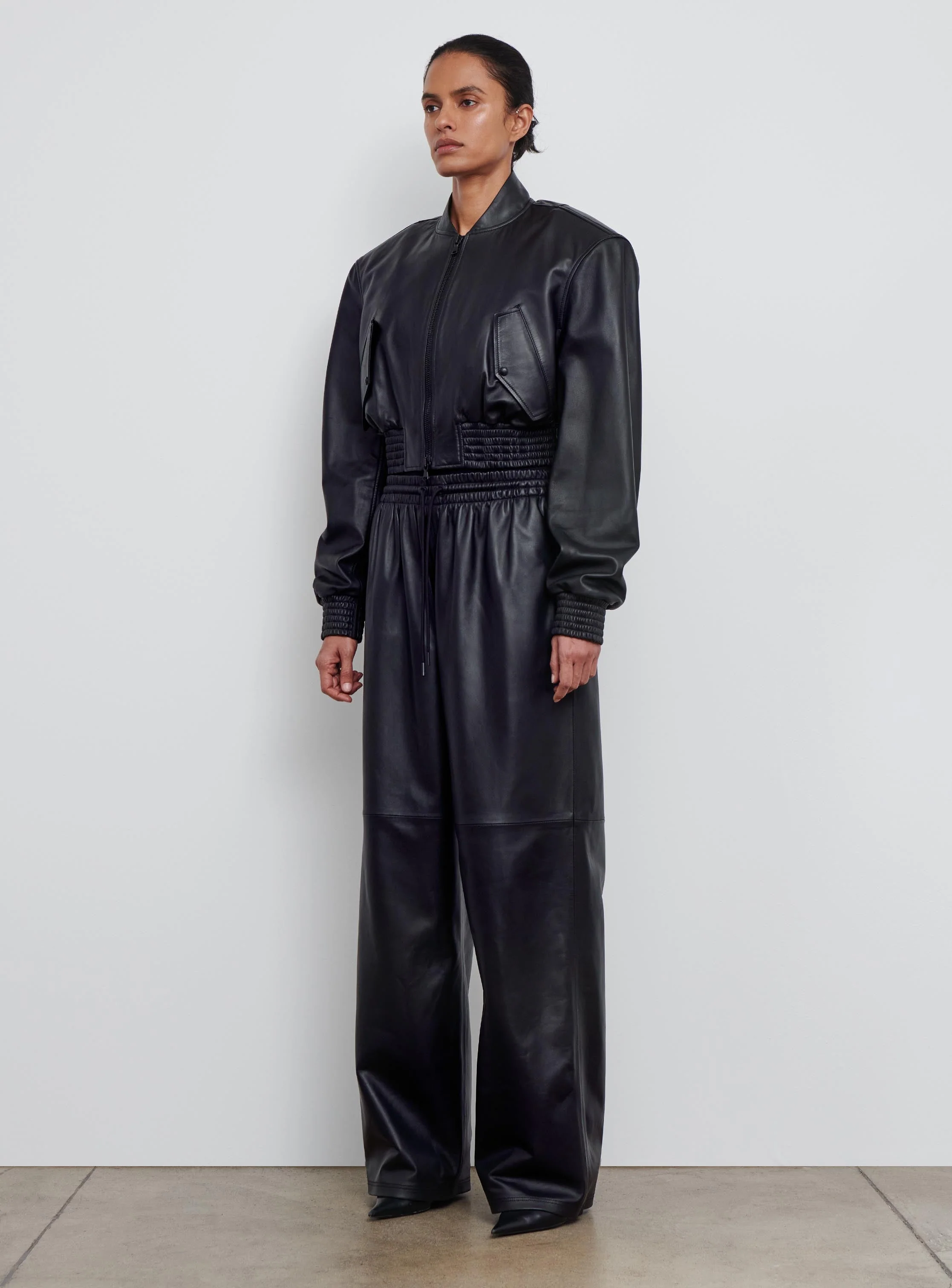 Leather Tailored Crop Bomber - Image 4