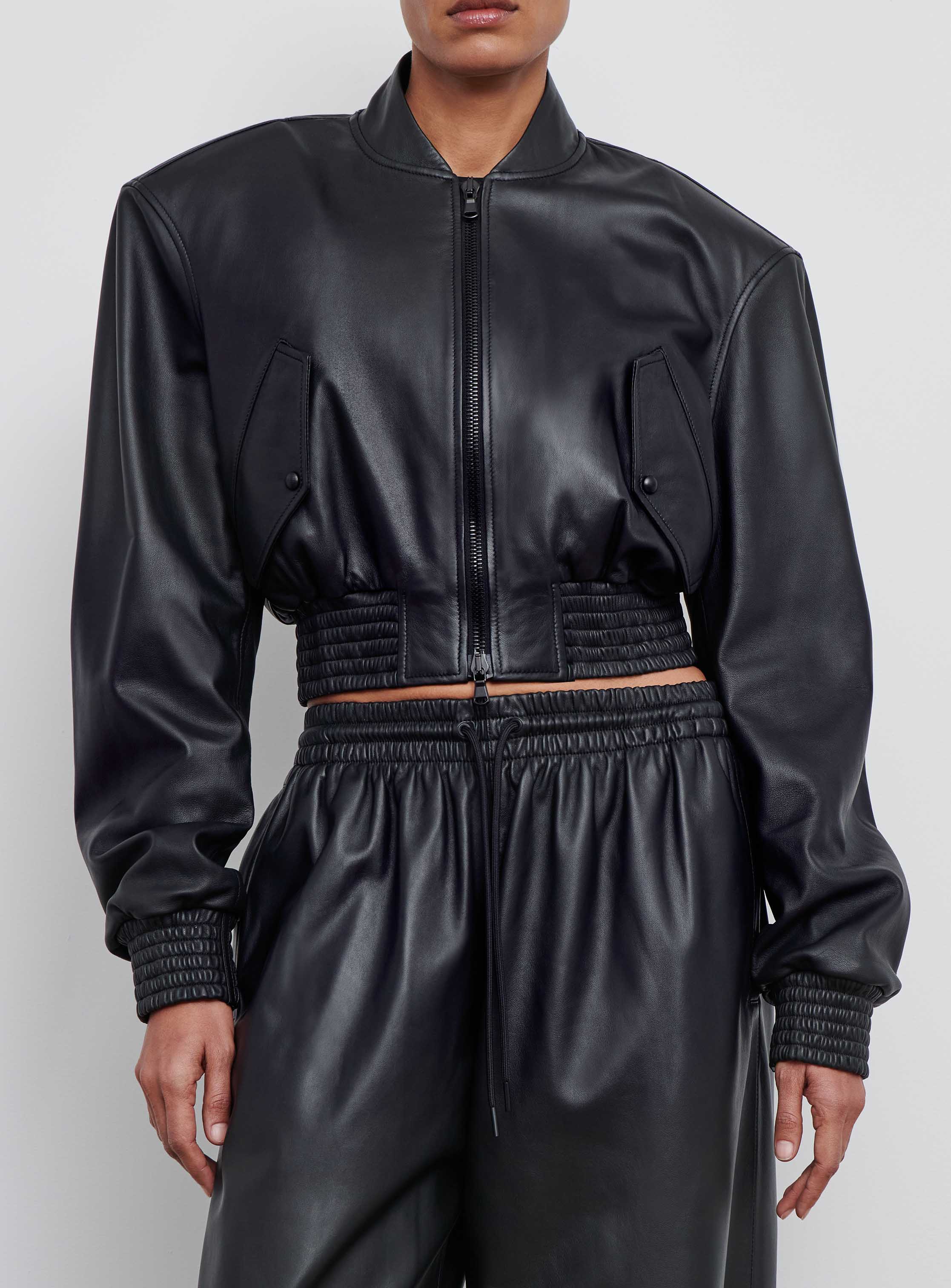 Leather Tailored Crop Bomber - Image 6