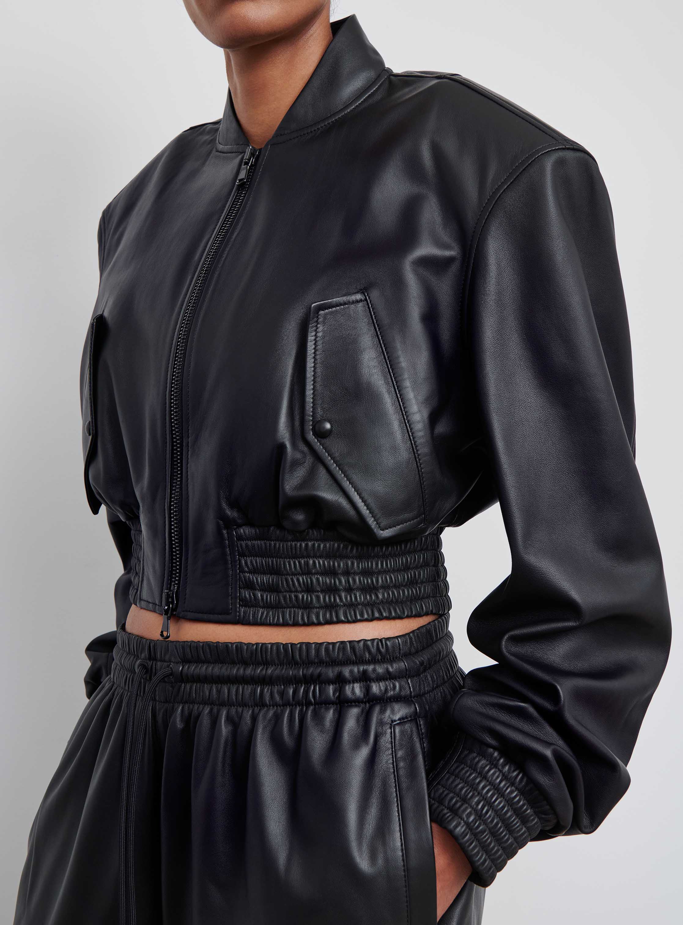 Leather Tailored Crop Bomber - Image 7